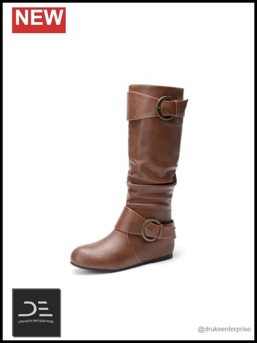 Women's Knee High Slouchy Boots with Hidden Wedge Heel - Faux Leather & Faux